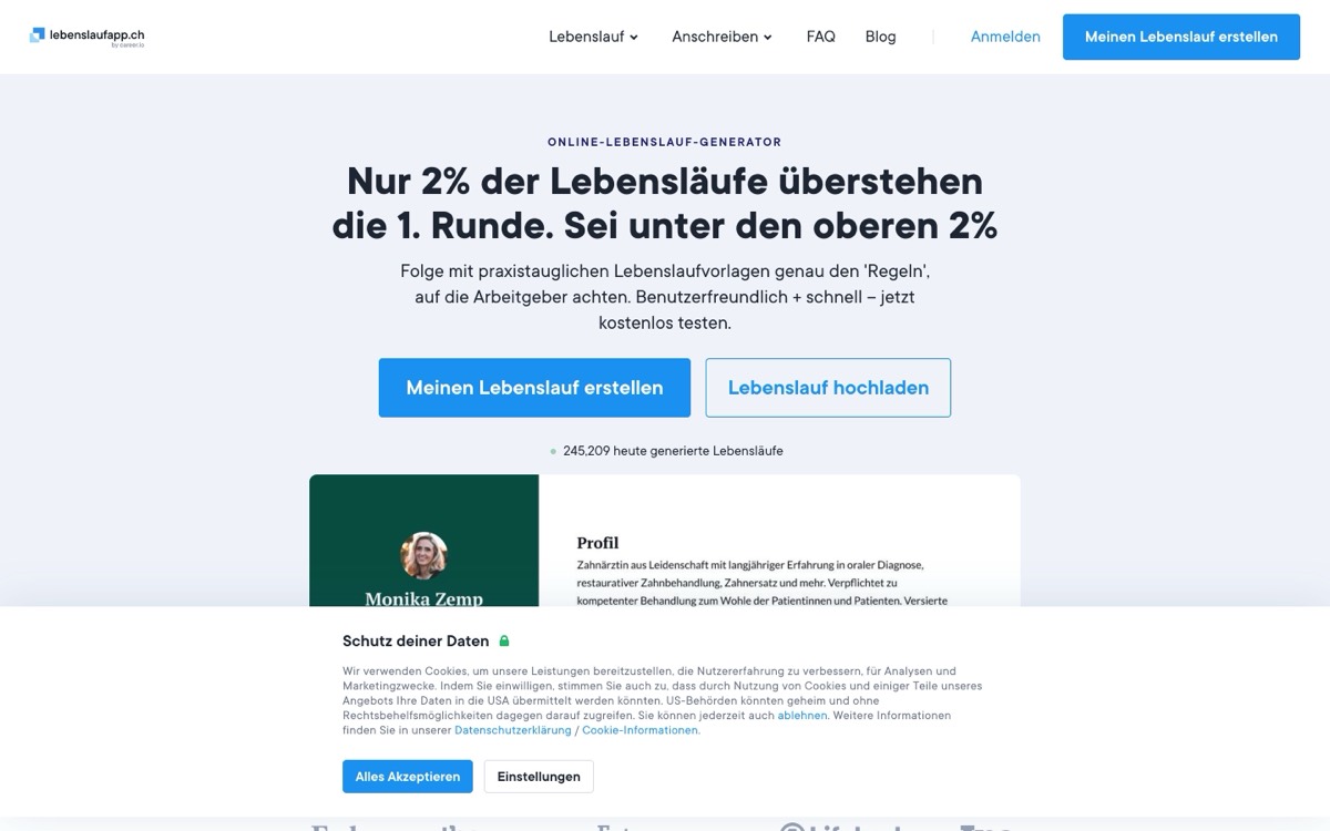 lebenslaufapp.ch: Lebenslauf und Anschreiben, kostenlos testen.