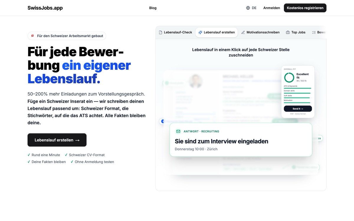 Die Interviewvorbereitung von SwissJobs.app aus Inserat und Lebenslauf